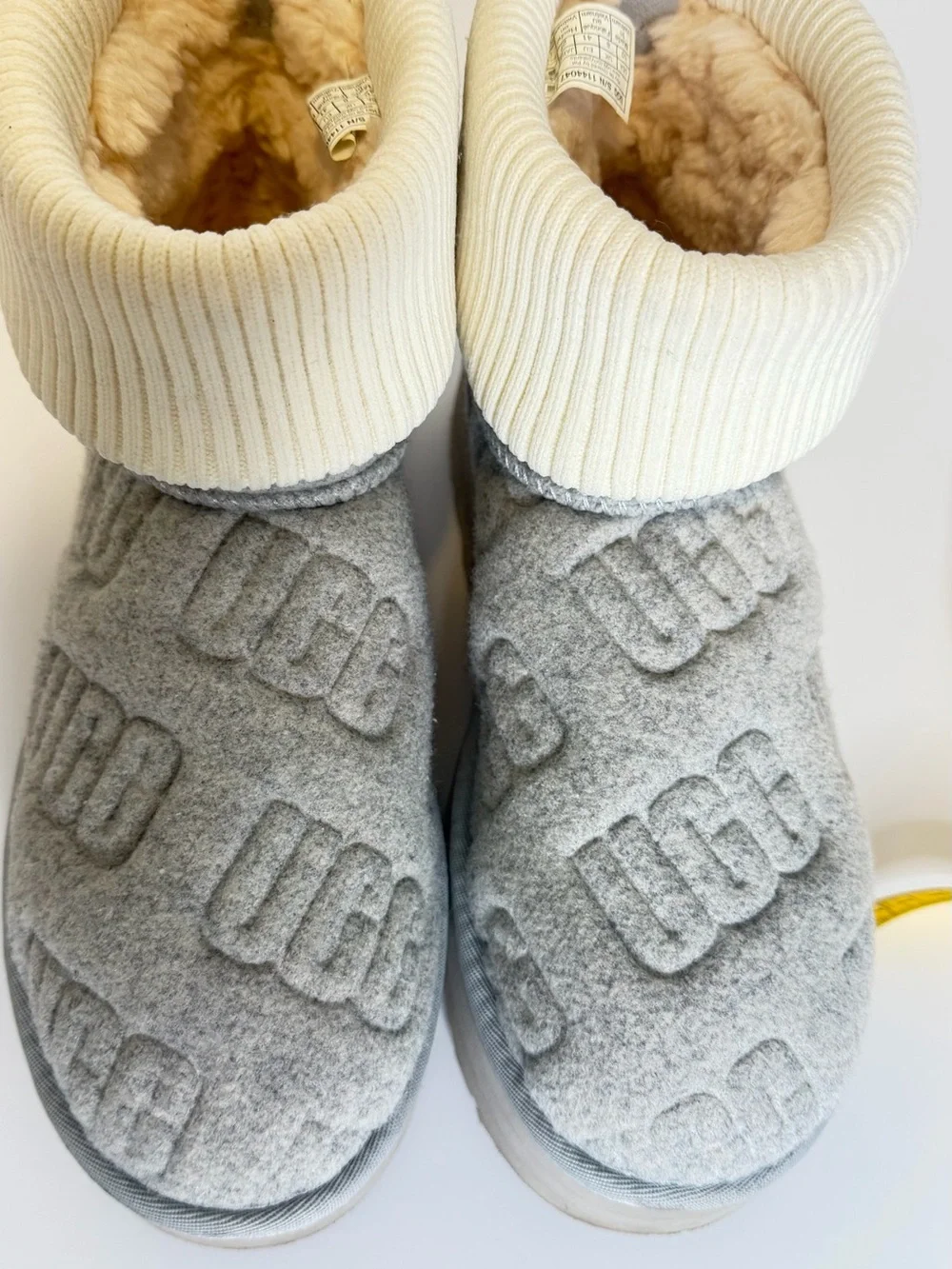 UGG Gray Quilted Boot with Cream Fold-Over Cuff